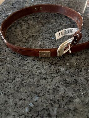 Fossil Brown Leather Belt with Silver-Tone Logo Accent